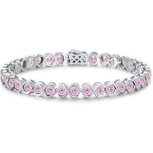 Oct-Pink Tourmaline Birthstone 925 Silver 7 Inch Infinity Tennis Bracelet